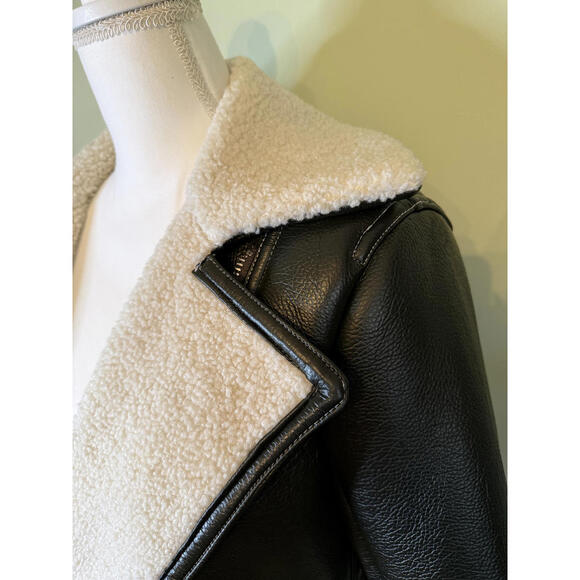 NWT! TopShop Faux Leather & Faux Shearling Dark Green Moto Jacket Size 4 - Picture 5 of 9